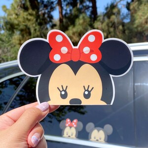 thumbnail interactive-video image 1 of Mickey & Minnie Mouse Peeking Vinyl Decal For MacBook Air/Pro Laptop - Polkaduck Custom 1 of 6