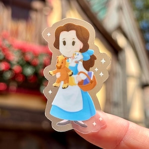 Belle with Philippe & Chip Plushie Transparent Sticker / Beauty and the Beast Disney Laptop decal cell phone case planner bottle