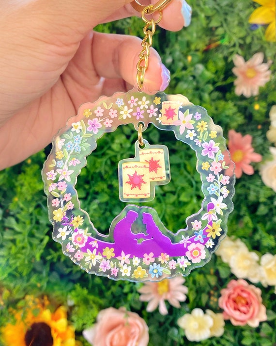 Floral Floating Lanterns Wreath Tangled See Through Acrylic Keychain/ Mickey Disney accessory decor wall hanging backpack Purse Charm