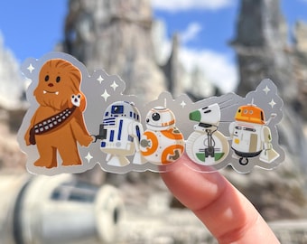 Chewie and Droid Friends Plushie Transparent Disney Laptop Stickers/ Star Wars R2D2 BB8 Chopper DO Porg Disney decal water bottle cellphone