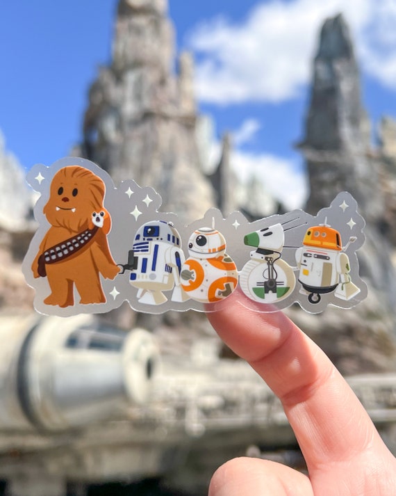 Chewie and Droid Friends Plushie Transparent Disney Laptop Stickers/ Star Wars R2D2 BB8 Chopper DO Porg Disney decal water bottle cellphone