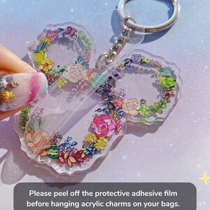 Floral Floating Lanterns Wreath Tangled See Through Acrylic Keychain/ Mickey Disney accessory decor wall hanging backpack Purse Charm image 3
