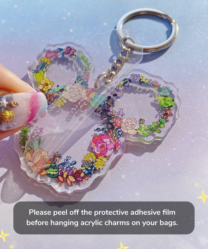 Floral Floating Lanterns Wreath Tangled See Through Acrylic Keychain/ Mickey Disney accessory decor wall hanging backpack Purse Charm image 3