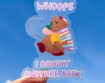 Gus Gus Bought Another Book Transparent Sticker/ Sidekick Jaq Jaq Mouse Disney Phone Case Sticker Journal laptop bottle decal