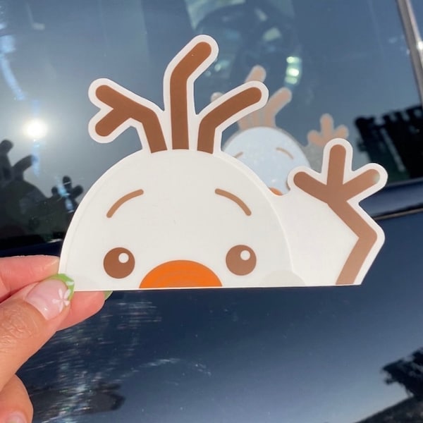 Frozen Snowman Peeker Transparent Car Decal/ Peekaboo Window Bumper Vinyl Disney Luggage Helmet Guitar Laptop Jumbo Sticker