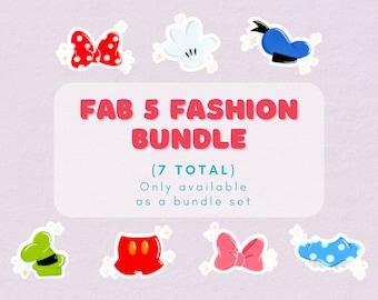 Fab 5 Fashion Bundle Collection (7 stickers)/ Mickey Glove Pants Minnie Bow Donald Goofy Hat decal cell phone planner water bottle