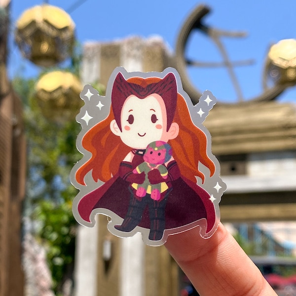 Scarlet Witch with Vision Plushie Transparent Disney Laptop Sticker/ Marvel planner stationery decal water bottle cell phone