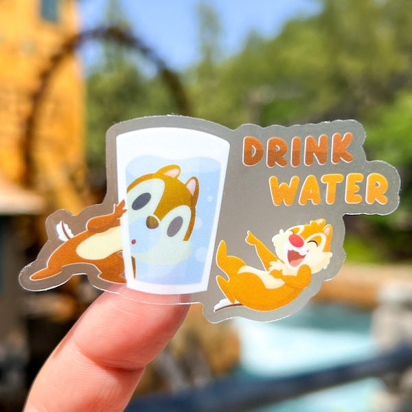 Drink Water Chip & Dale Transparent Laptop Stickers/ Hydrate Reminder Chipmunk Animal Funny planner stationery decal water bottle cell phone