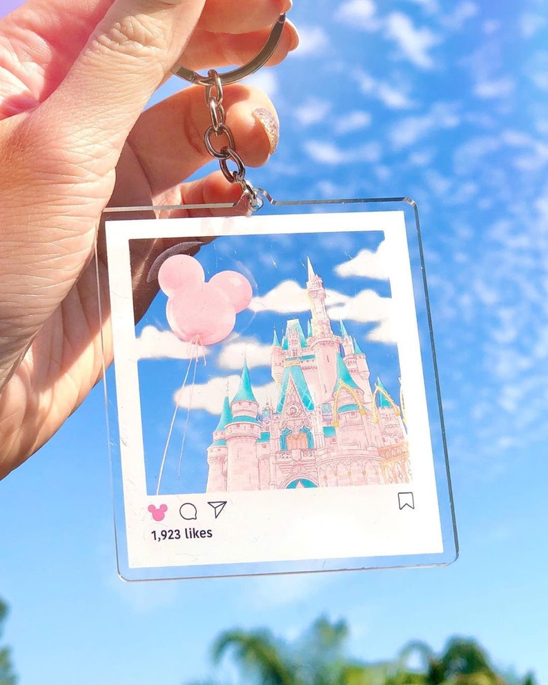 Castle View IG Frame See Through Acrylic Keychain/ Mickey Balloon Disney accessory/ decor wall hanging/ Lanyard backpack Mickey Purse Charm 