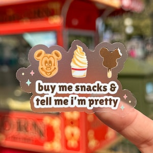 Buy Me Snacks & Tell Me I'm Pretty Transparent Disney Laptop Sticker/ Hangry Foodie Mickey Waffle Ice Cream decal planner water bottle image 1