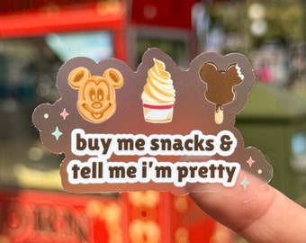 Buy Me Snacks & Tell Me I'm Pretty Transparent Disney Laptop Sticker/ Hangry Foodie Mickey Waffle Ice Cream decal planner water bottle