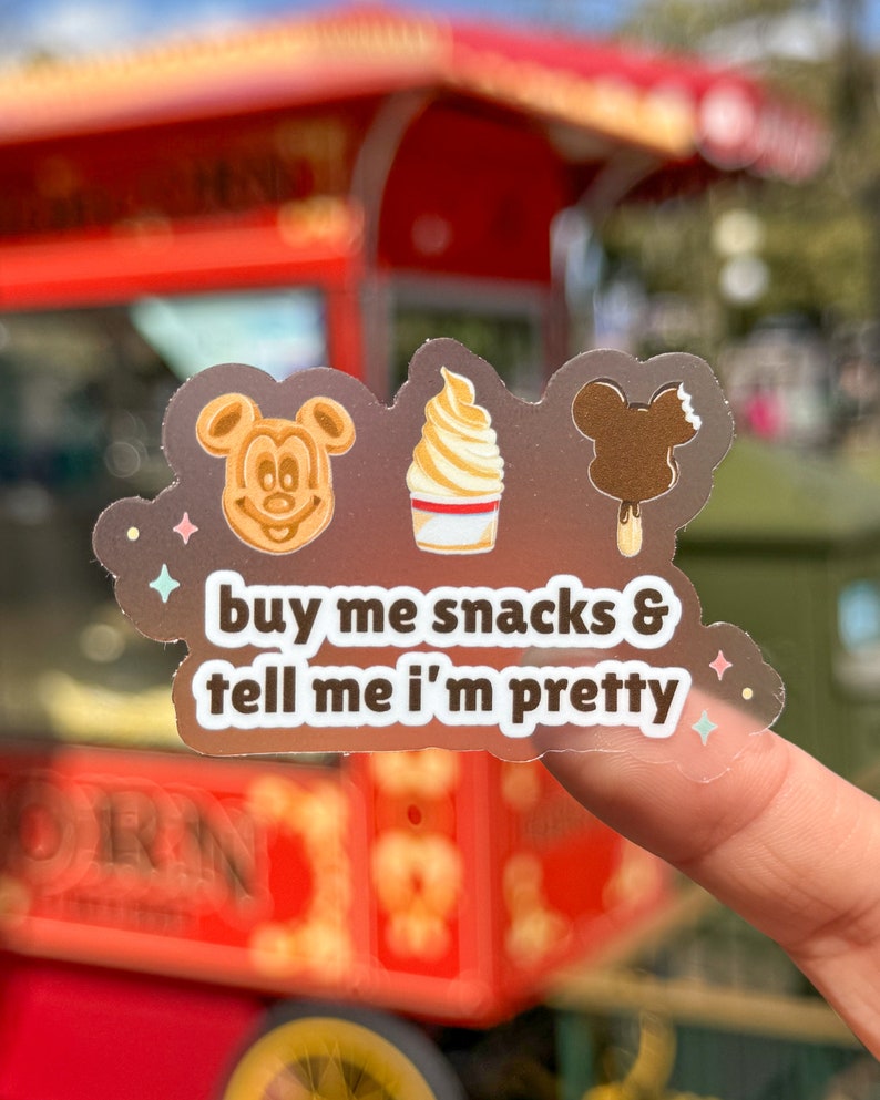 Buy Me Snacks & Tell Me I'm Pretty Transparent Disney Laptop Sticker/ Hangry Foodie Mickey Waffle Ice Cream decal planner water bottle image 1