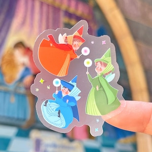 Good Fairies Flora Fauna Merryweather Transparent Laptop Stickers/ Sleeping Beauty Disney bullet journal planner decal water bottle sticker