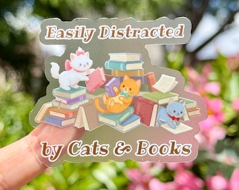 Easily Distracted By Cats & Books Transparent Sticker/ Disney Aristocats decal/ cell phone case water bottle sticker