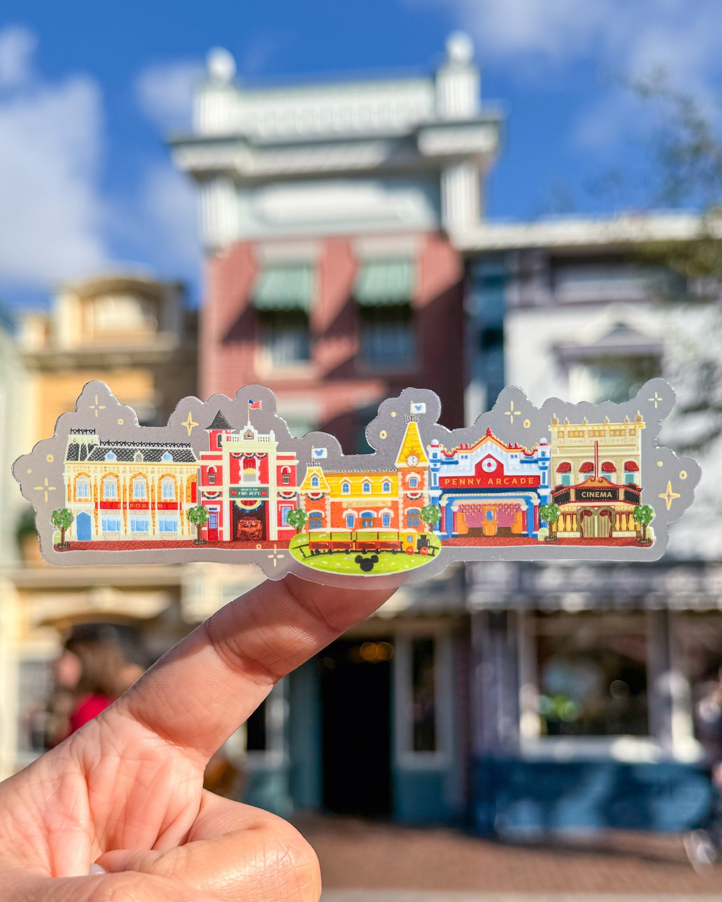 Main Street USA Landmarks Transparent Laptop Sticker/ Walt Disney hidden Mickey Train Station decal phone planner water bottle