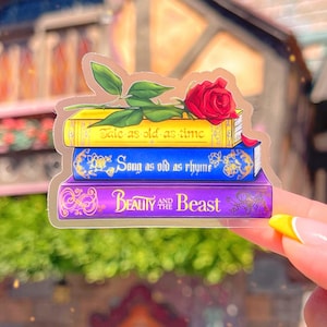 Tale as Old As Time Books & Rose Transparent Sticker/ Beauty and the Beast Disney Laptop decal cell phone case planner bottle