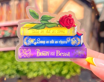 Tale as Old As Time Books & Rose Transparent Sticker/ Beauty and the Beast Disney Laptop decal cell phone case planner bottle