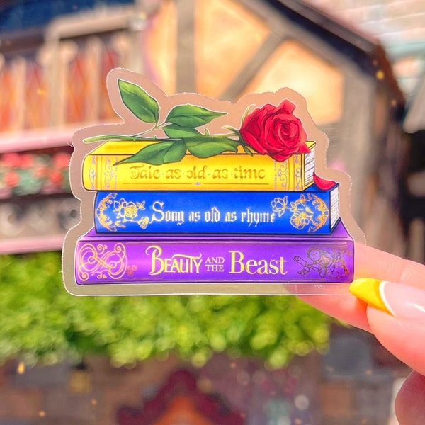 Tale as Old As Time Books & Rose Transparent Sticker/ Beauty and the Beast Disney Laptop decal cell phone case planner bottle