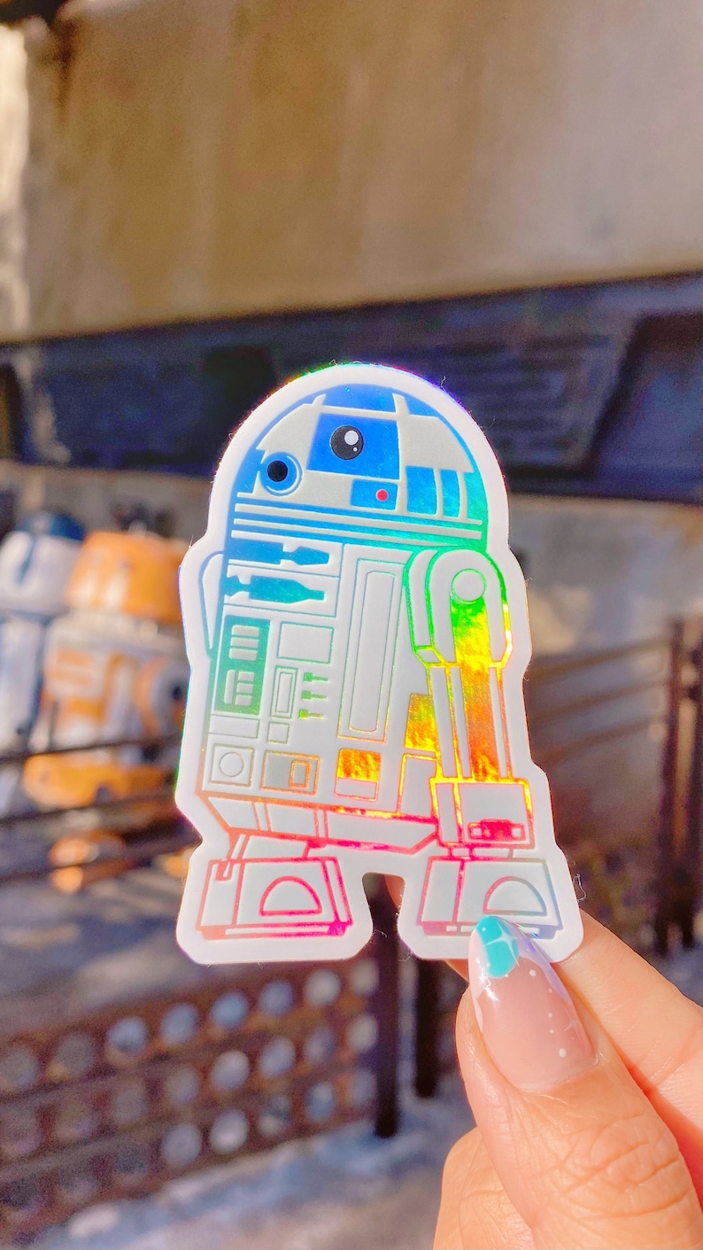 R2D2 Holographic Droid Sticker/ Star Wars Disney Laptop Stickers/Mickey Vinyl Decals/ Batuu Galaxy's Edge / Bujo  Journal 