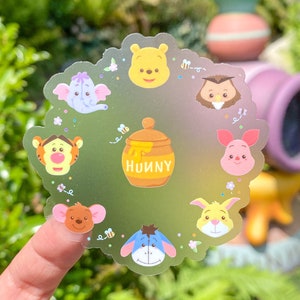 Winnie The Pooh and Friends Hunny Pot Wreath Transparent Disney Laptop Stickers/ floral bujo bullet journal planner decal water bottle