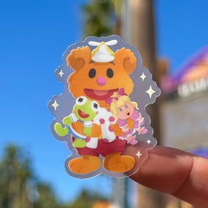 Fozzie Bear z Baby Kermit Plushie Przezroczyste naklejki na laptopa Disney/Muppety Planner papeterii naklejka na butelkę z wodą telefon komórkowy