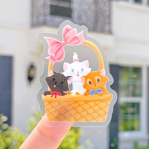 Basket of Aristocat Kittens Transparent Disney Laptop Stickers/ Marie Toulouse Berlioz planner stationery decal water bottle cellphone