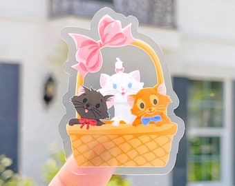 Basket of Aristocat Kittens Transparent Disney Laptop Stickers/ Marie Toulouse Berlioz planner stationery decal water bottle cellphone