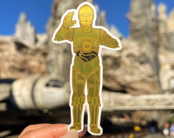 C3PO Holographic Droid Sticker/ Star Wars Disney Laptop Stickers/Mickey Vinyl Decals/ Batuu Galaxy's Edge / Bujo  Journal