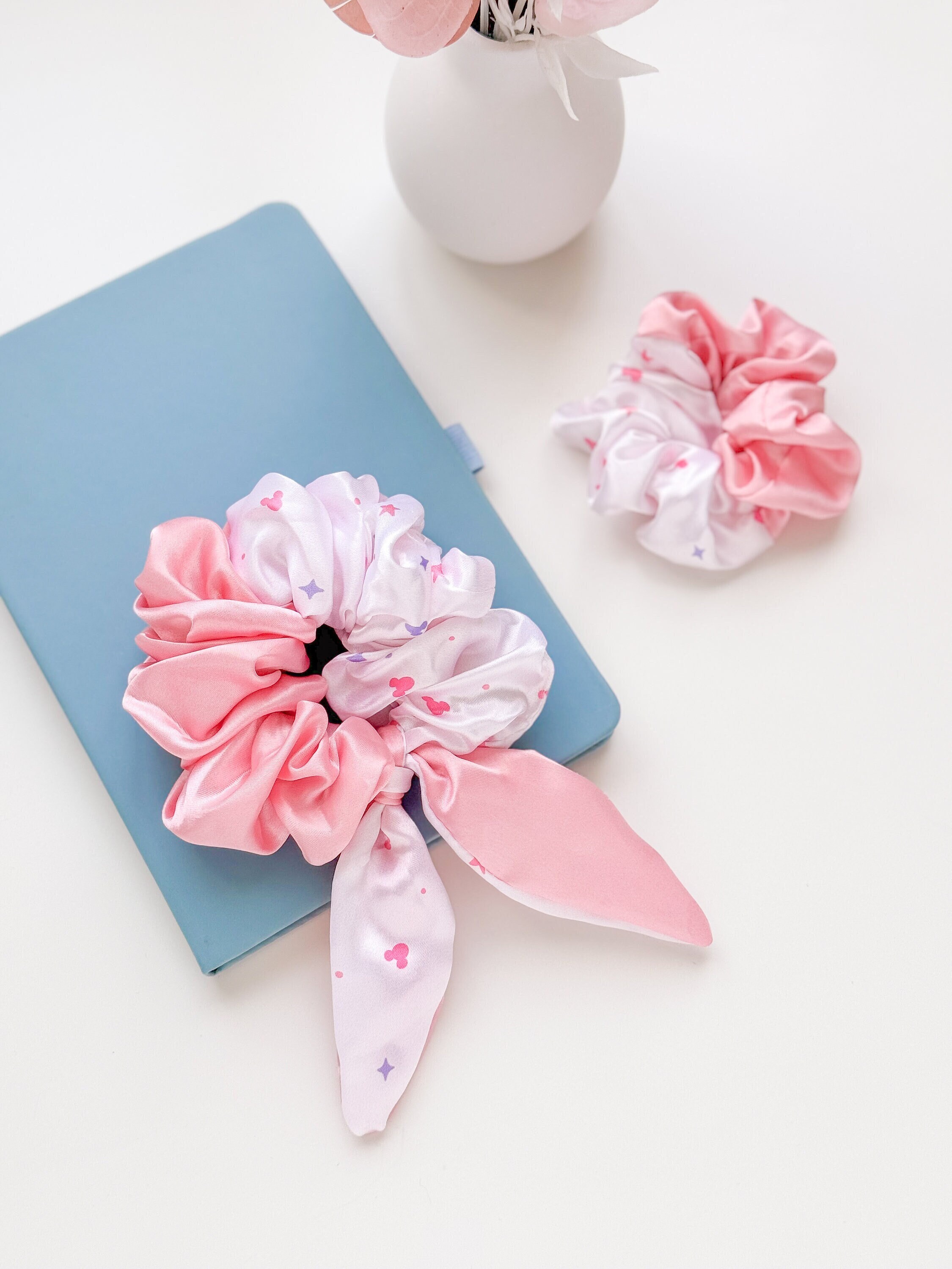 Pink Jumbo & Petite Satin Scrunchies (set of 2)/ Hair Tie  display picture 2