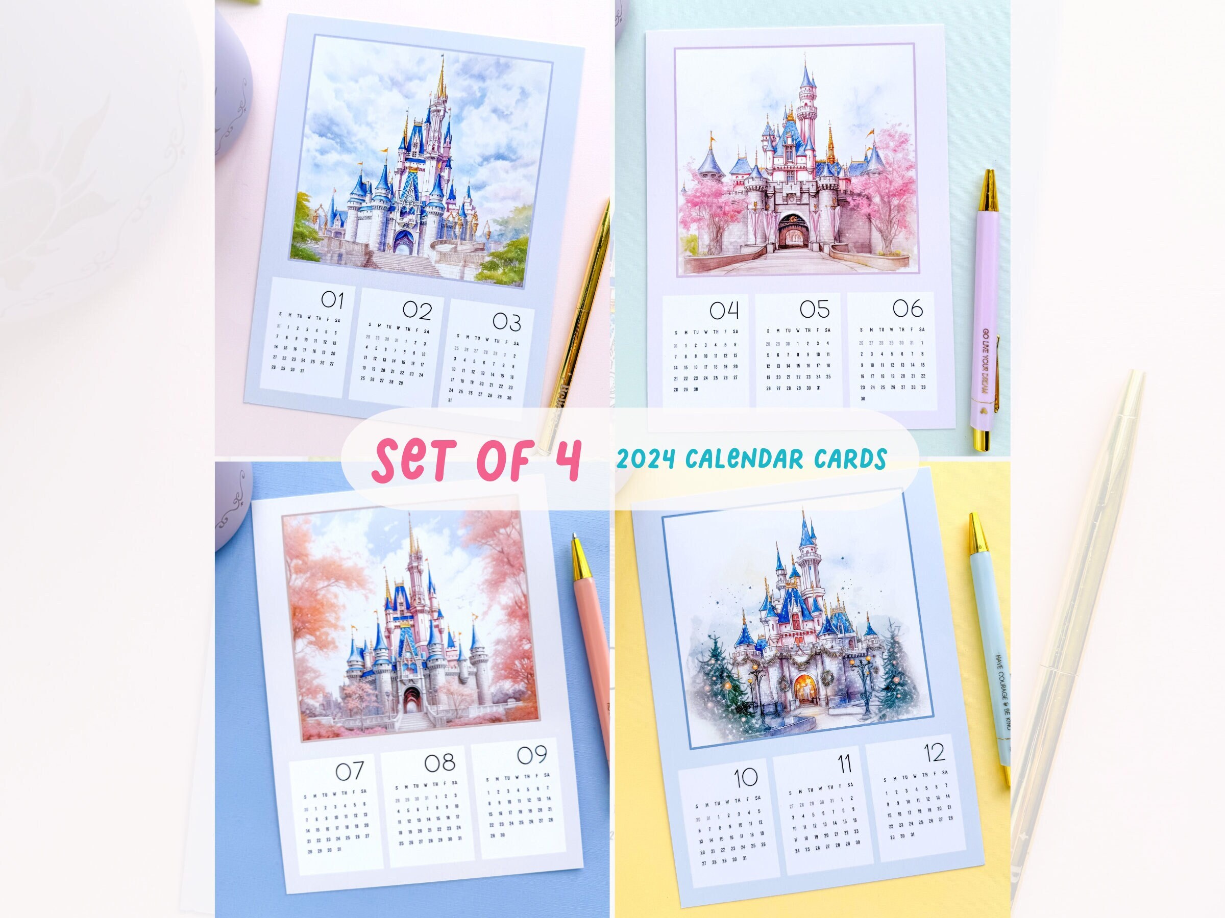 2024-castle-calendar-cards-functional-art-print-disney-world-stationery-desk-home-decor-work-office-living-room-dorm-disneyland-planner-etsy