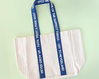 The Peter Pan Canvas Tote Bag/ Dreamer Themed Extra Large Reusable Eco Friendly Book Bag For Disney Fan