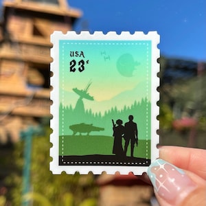 Princess Leia Han Solo Postage Stamp Sticker/ Star Wars Endor Vintage Retro Disney Couple Water bottle Hydro Cellphone Decals