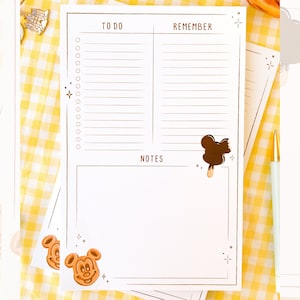 Everyday To Dos Park Snacks Planner Notepad/ Mickey Waffle Ice cream Daily Memo/ Undated Work School Notes Stationery Simple A5 Organizer