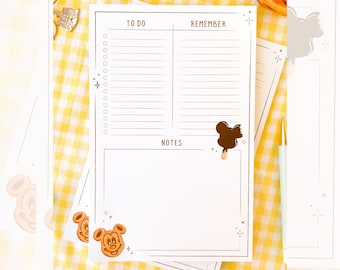 Everyday To Dos Park Snacks Planner Notepad/ Mickey Waffle Ice cream Daily Memo/ Undated Work School Notes Stationery Simple A5 Organizer