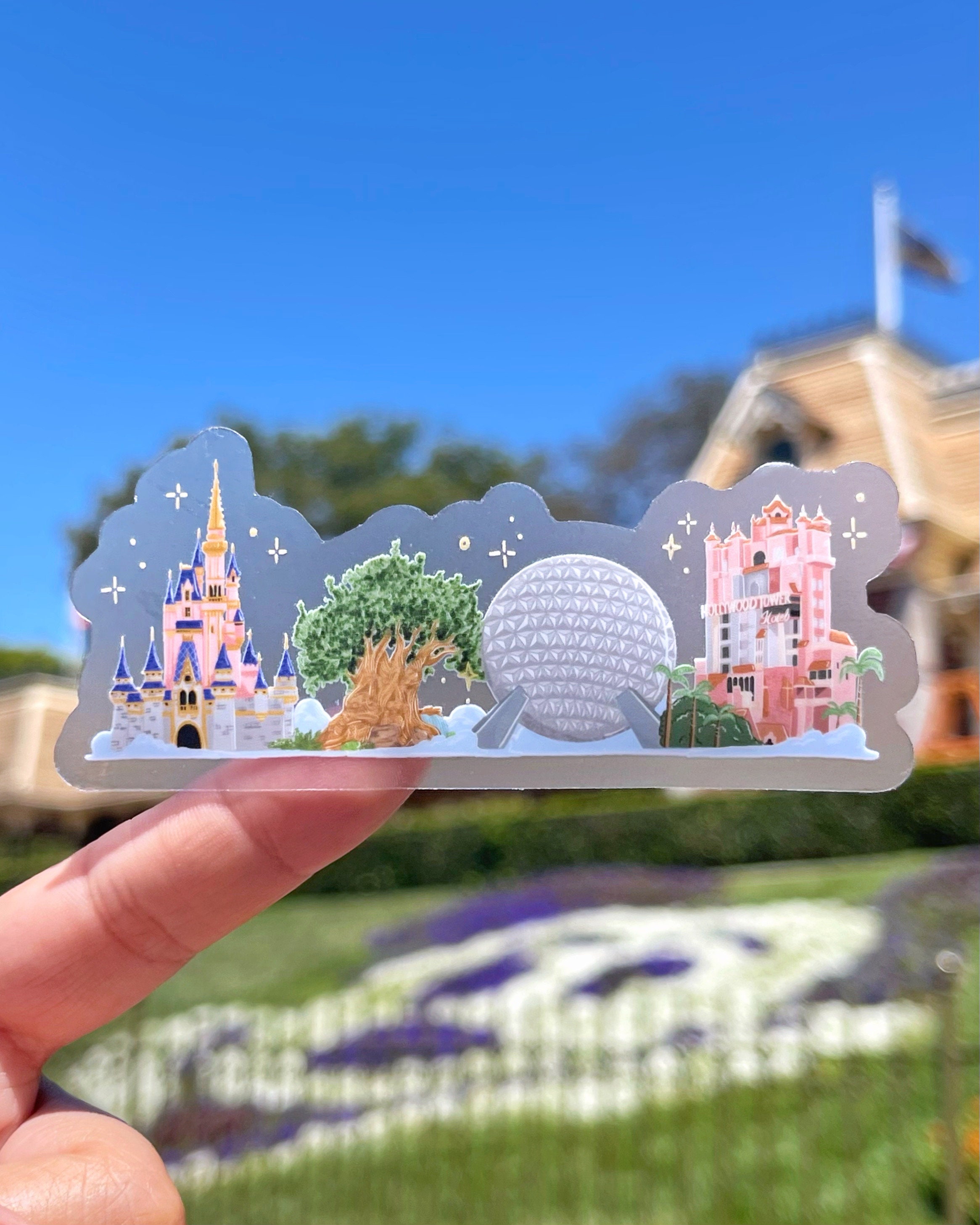 Autocollant transparent pour ordinateur portable WDW Landmarks/Disney caché Mickey Animal Kingdom, planificateur de téléphone portable, bouteille d'eau