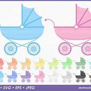 Clipart passeggino - SVG - PNG - blu, rosa, viola, arancione, giallo, rosso, verde