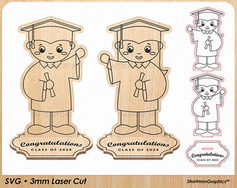 Graduation Boy & Girl - 3MM Wood - LASER CUT - SVG - Cap and Gown