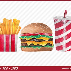 Burger Bundle Clipart Watercolor