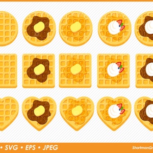 Waffle Clipart - Honey or Syrup - Cream & Strawberry - SVG