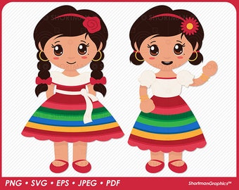 Mexican Girl with Traditional Dress - SVG PNG Download