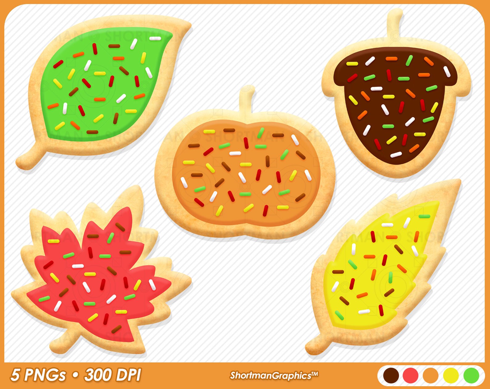 Thanksgiving Cookies Clipart - Autumn PNG Download - Red - Orange - Yellow - Brown
