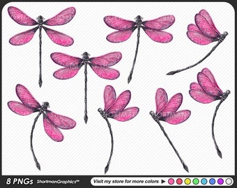 Pink Dragonflies watercolor Clipart PNG - Dragon Fly Clipart