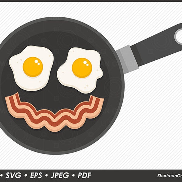 Eggs & Bacon Face on Pan Clipart - SVG PNG Download