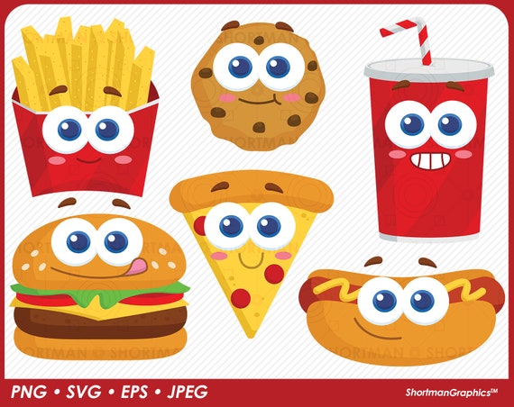 Smiling Cheeseburger Clipart Fries Clipart PNG SVG - Etsy