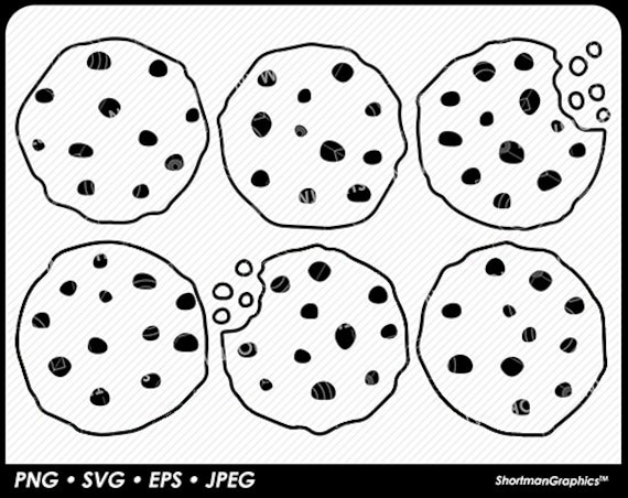 Chocolate Chip Cookie Silhouette Clipart SVG PNG Download - Etsy