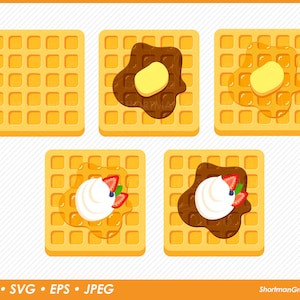Waffle Clipart - Honey or Syrup - Cream & Strawberry - SVG