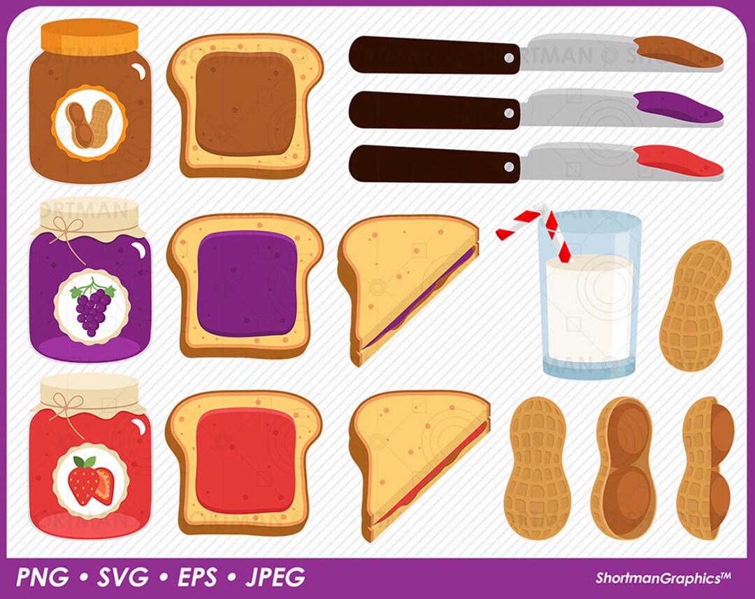 Peanut Butter Jelly Sandwiches Clipart SVG PNG Etsy