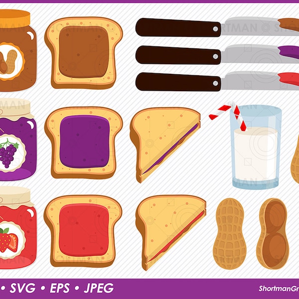 Peanut Butter Jelly Sandwiches Clipart - SVG PNG