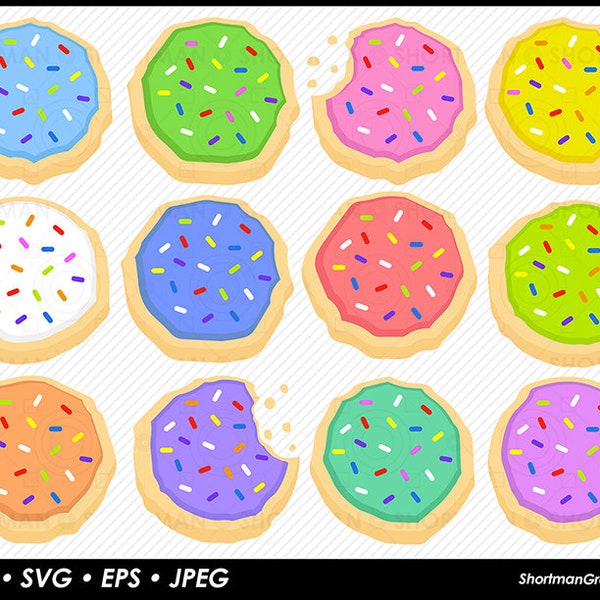 Sugar Cookies Clipart - PNG SVG Download - Pink - Blue - Purple - Red - Green - White - Yellow - Orange