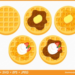 Waffle Clipart - Honey or Syrup - Cream & Strawberry - SVG